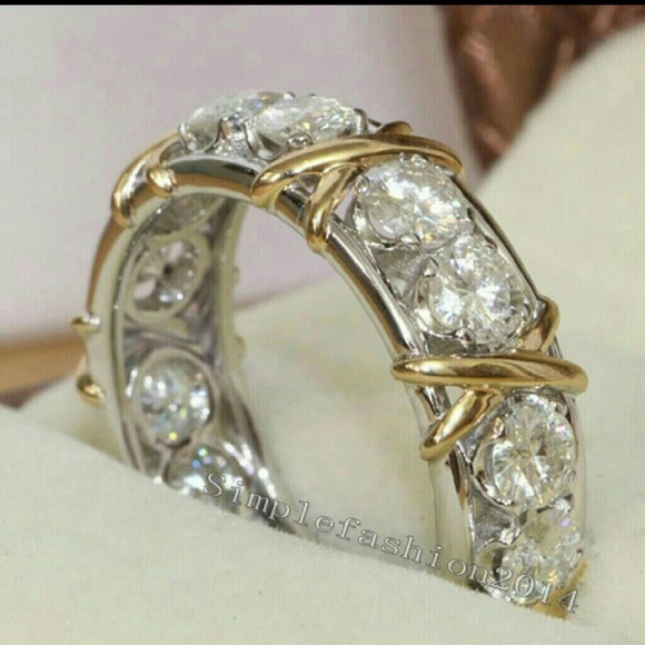 5⭐ Rated White Gold Eternity Band Hugs and Kisses - Picture 2 of 5